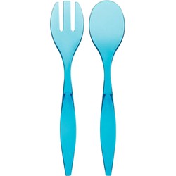 5Five Sla bestek/couvert - 2 delig - blauw - kunststof - 29 cm - saladebestek/slacouvert - Slabestek