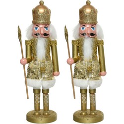 2x stuks kerstbeeldjes kunststof notenkraker poppetjes/soldaat goud 28 cm kerstbeeldjes - Kerstbeeldjes