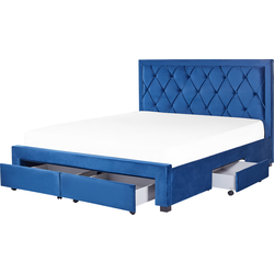 Beliani LIEVIN - Tweepersoonsbed-Blauw-Fluweel