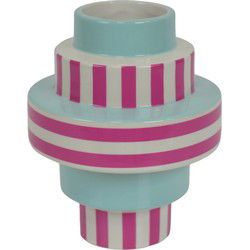 Vaas - Streep - Keramiek - Groen/Roze - 14,5x14,5x18cm