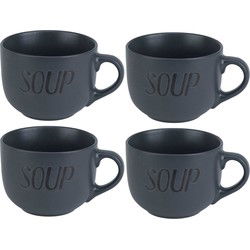 Cosy & trendy soepkommen - 4x - donkergrijs - 11 cm - 510 ml - soepbeker - Kommetjes