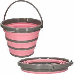 2x Opvouwbare emmer roze/grijs 10 liter - Emmers