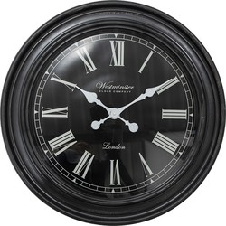 Clayre & Eef Wandklok  Ø 76x6 cm Zwart Wit Kunststof Glas Westminster Clock Company London Muurklok