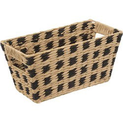 5Five Rieten opbergmand - rechthoek - beige/zwart - 31 x 15 x 15 cm - Opbergmanden