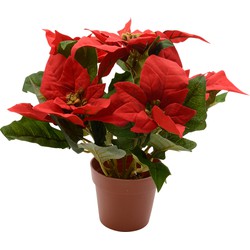 Poinsettia zijde pot d16h27 cm kerstrood