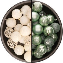 Kerstballen - 74x stuks - wol wit en mintgroen - 6 cm - kunststof - Kerstbal