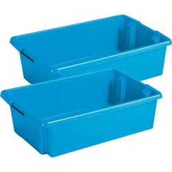 Sunware Opslagbox - 2 stuks - kunststof 30 liter blauw 59 x 39 x 17 cm - Opbergbox