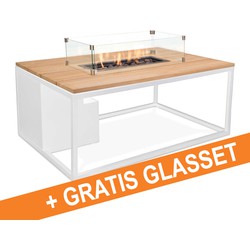 Cosi Fires Cosiloft lounge vuurtafel 120 cm wit - teak top met gratis glasset