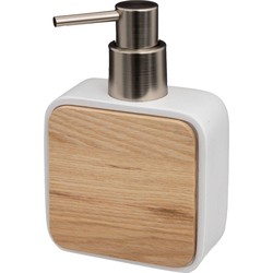 5Five zeeppompje/zeepdispenser - wit - 10 x 15 cm - 200 ml - bamboe/kunststeen - badkamer hygiene - Zeeppompjes