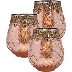Set van 3x stuks glazen design windlicht/kaarsenhouder rose goud 16 x 18 x 16 cm - Waxinelichtjeshouders