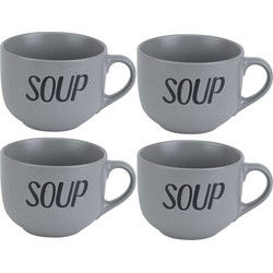 Cosy & Trendy Soepbekers/soepkommen - 4x - grijs - 11 cm - 510 ml - Kommetjes