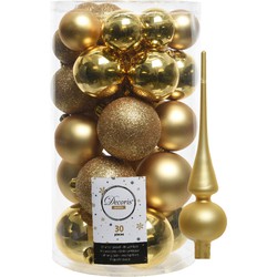 Decoris kerstballen 30x stuks - goud 4/5/6 cm kunststof mat/glans/glitter mix en piek - Kerstbal