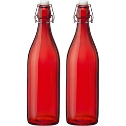 Bormioli rocco set van 2x stuks weckflessen rood beugeldop glas van 1 liter - Weckpotten