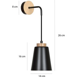 Kaarina zwart met hout wandlamp 1x E27