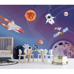 Reis door de ruimte - Kinderbehang - 389,6 cm x 280 cm - Walloha 