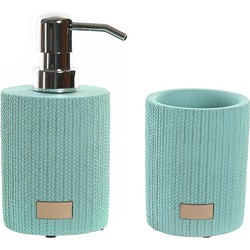 Badkamer accessoires setje drinkbeker en zeeppompje 15 cm mintgroen - Zeeppompjes