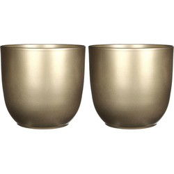Mica Decorations Bloempot - 2x - goud - glanzend - keramiek - 22 x 20 cm - Plantenpotten