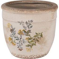Clayre & Eef Bloempot  Ø 16x14 cm Beige Geel Keramiek Bloemen Bloempot Binnen