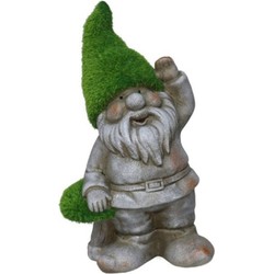 Gerimport Tuinkabouter beeldje - Dwarf Grumpy - Polystone - grasgroene muts - 28 cm - Tuinbeelden