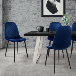Eetkamerstoel set van 4 met rugleuning Donkerblauw Keukenstoel met microvezel fluwelen hoes ML design