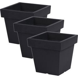 Prosperplast Plantenbak Square - 3x - antraciet - vierkant - 24 x 22 cm - Plantenpotten
