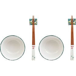 6-delige sushi serveer set porselein voor 2 personen wit/groen - Bordjes