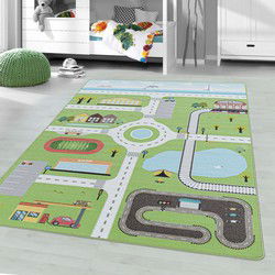 Kindervloerkleed - Speelstraat - Groen - 80x120 cm
