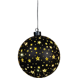 Kersthanger bal glas gouden binnenkant met sterren 12led warm wit op batterij met timer d15 cm zwart/goud