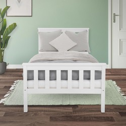Bedframe eenpersoonsbed 90x200cm van grenenhout in wit met lattenbodem ML design