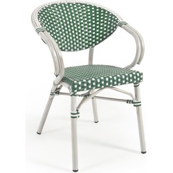 Kave Home - Marilyn outdoor bistrostoel met armen van aluminium en synthetisch rotan in groen en wit