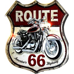 Clayre & Eef Tekstbord  30x35 cm Zwart Ijzer Motor Route 66 Wandbord