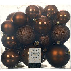 Decoris Kerstballen - 26x st - kunststof - kaneel bruin - 6-8-10 cm - Kerstbal