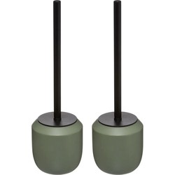 2x stuks WC-/toiletborstel met houder rond kaki groen polyresin 39 cm - Toiletborstels