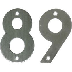 AMIG Huisnummer 89 - massief Inox RVS - 10cm - incl. bijpassende schroeven - zilver - Huisnummers
