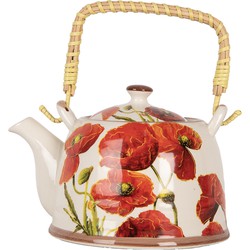 Clayre & Eef Theepot met Filter 800 ml Wit Rood Keramiek Bloemen
