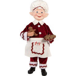 Clayre & Eef Kerstdecoratie Beeld Elf Rood Textiel