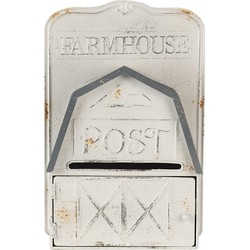 Clayre & Eef Brievenbus  26x12x39 cm Wit Metaal Rechthoek Farmhouse post Wandbrievenbus