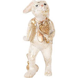 Clayre & Eef Decoratie Beeld Konijn Beige Goudkleurig Kunststof Hart