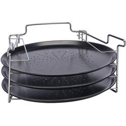 Decopatent® Pizza Bak Set 4-Delig - 3x Pizzaplaten met 1 Pizzarek - Voor in Oven -  Pizza bakplaat rond 31 Cm - 3 Stuks Pizzaplaat + Oven Standaard