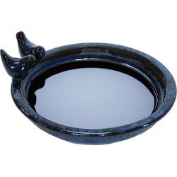 Mega Collections Vogelbad/voederschaal - donkerblauw - keramiek - D30 x H11 cm - drinkschaal voor tuinvogels - Vogelvoederschalen