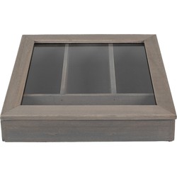 Clayre & Eef Bestekbak  30x30x8 cm Grijs Hout Glas Vierkant Bestekhouder