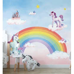 Meisjeskamer Unicorn behang Eenhoorn wonderland 280 cm breed x 260 cm hoog - Walloha