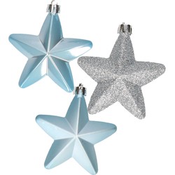Kerstornamenten kunststof sterren 6x st lichtblauw 7 cm - Kersthangers