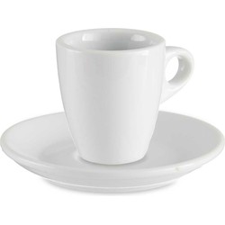 Vessia Espresso/koffie kopjes set - 6x - met schotels - 90ml - wit - porselein - Koffie- en theeglazen