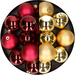 24x stuks kunststof kerstballen mix van donkerrood en goud 6 cm - Kerstbal