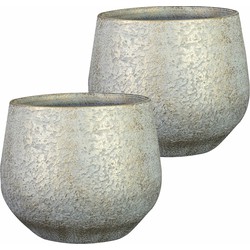 2x stuks plantenpot/bloempot keramiek metallic zilvergrijs/gold finish - D27/H25 cm - Plantenpotten