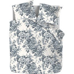 Katoenen Flanellen Dekbedovertrekset Indigo Flowers - 240x220 + 2*60x70cm