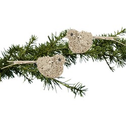 2x stuks decoratie vogels op clip glitter champagne 12 cm - Kersthangers
