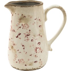 Clayre & Eef Decoratie Kan  1150 ml Roze Beige Keramiek Bloemen Waterkan
