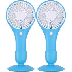 Urban Living Draagbare USB ventilator met standaard - 2x - lichtblauw - 20 x 10 cm - Ventilatoren